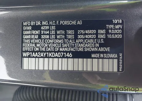 2019 Porsche Cayenne from USA, damaged, VIN WP1AA2AY1KDA07146